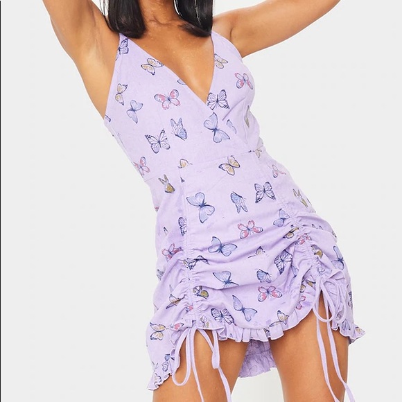 PrettyLittleThing Dresses & Skirts - PLT Lilac Butterfly Print Ruched Cami Dress